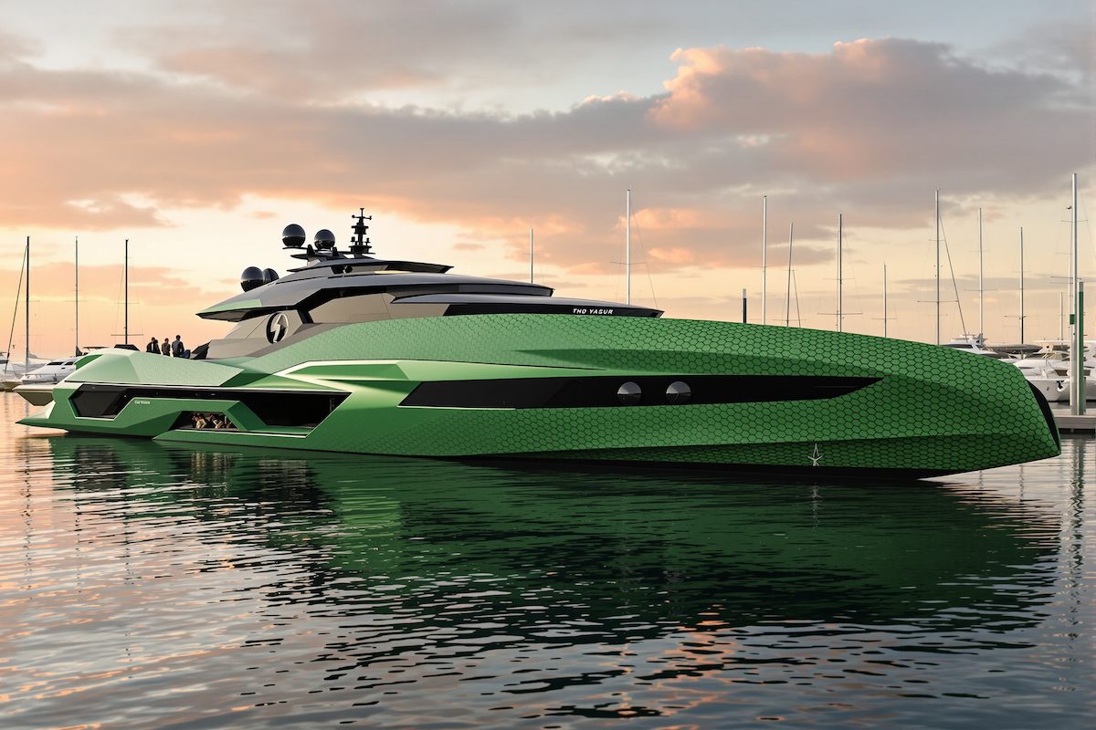 Elegant Rosalia mega yacht at sunset